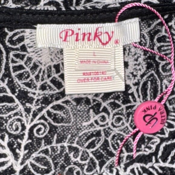 Black & White Embroidered Sleeveless Top With Side Ties By Pinky Size L - Picture 2 of 7